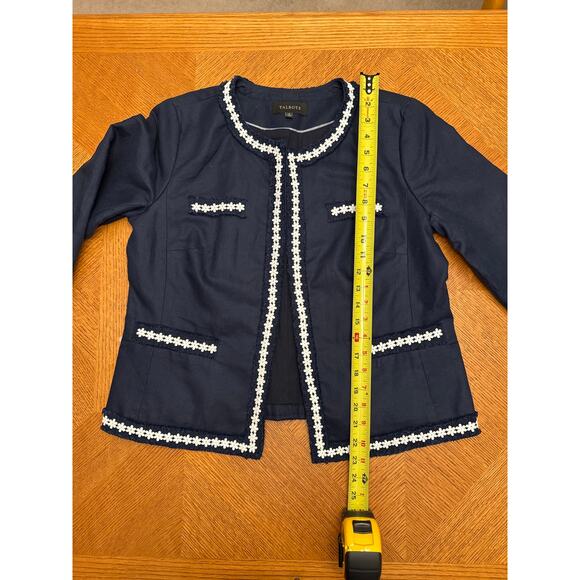 Talbots Navy Blue and White Floral Trim Cotton and Linen Blazer Size 8 - Picture 4 of 7